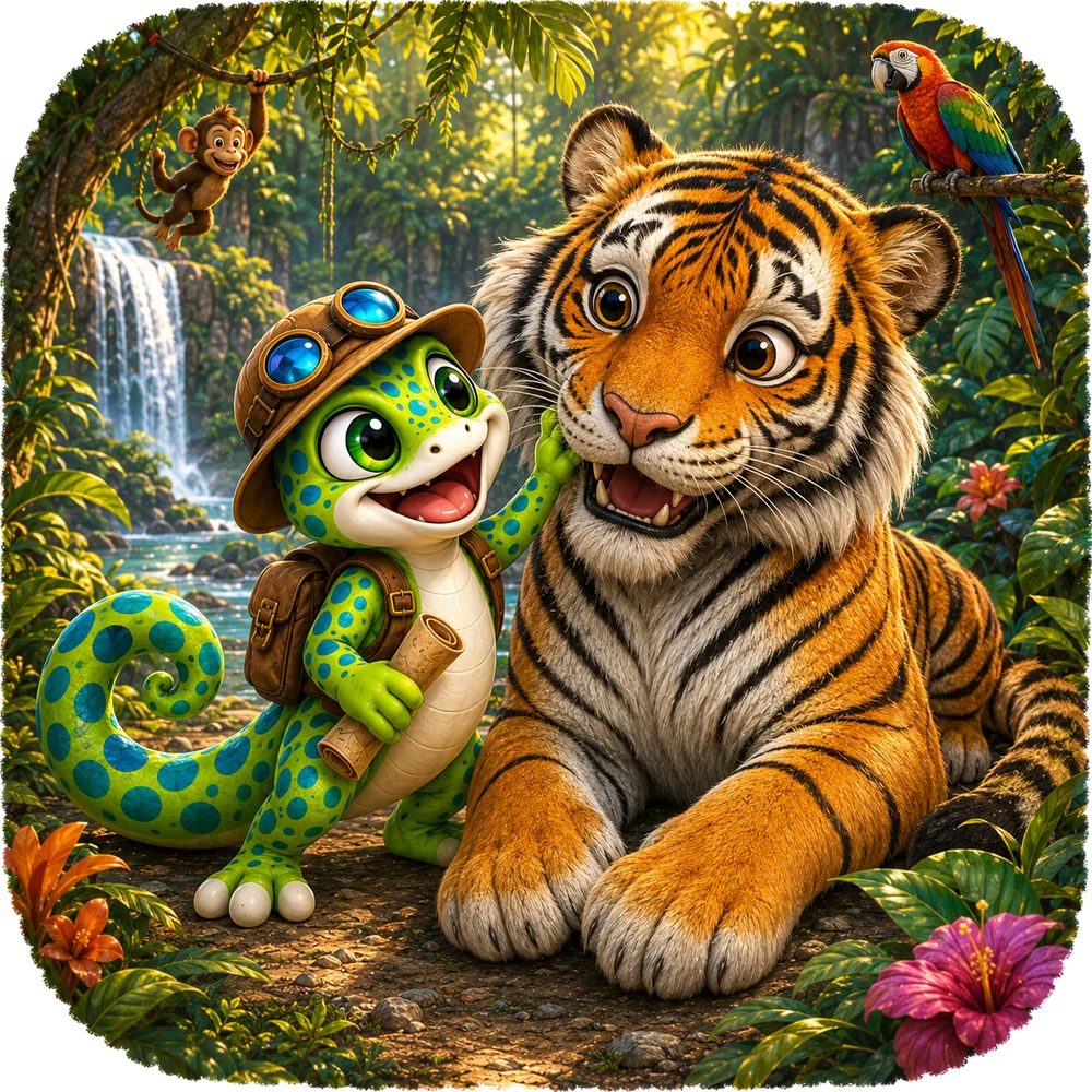 Zumi exploring the jungle with a tiger