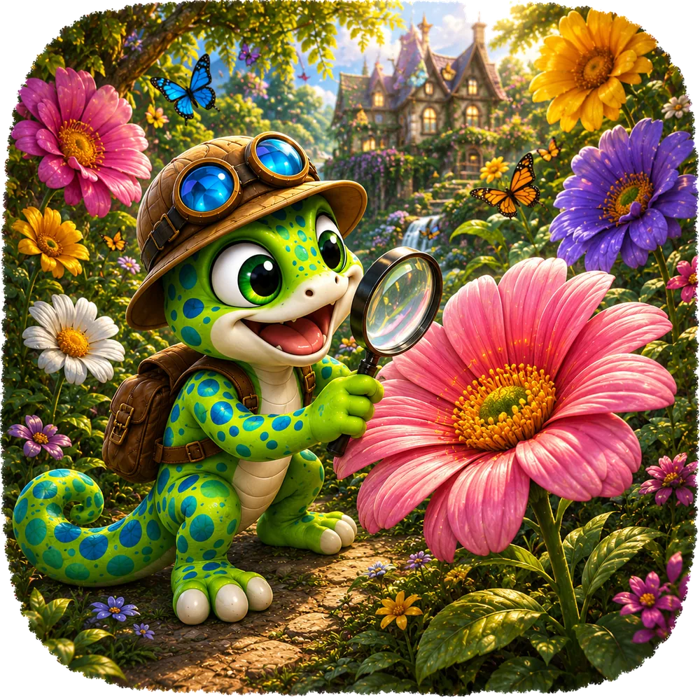 Zumi examining colourful flowers